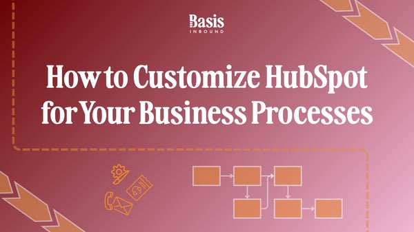 Abstract image with process mapping icons that reads "How to Customize HubSpot for Your Business Processes"