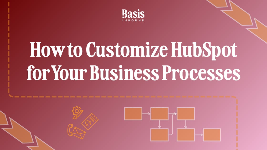 Abstract image with process mapping icons that reads "How to Customize HubSpot for Your Business Processes"